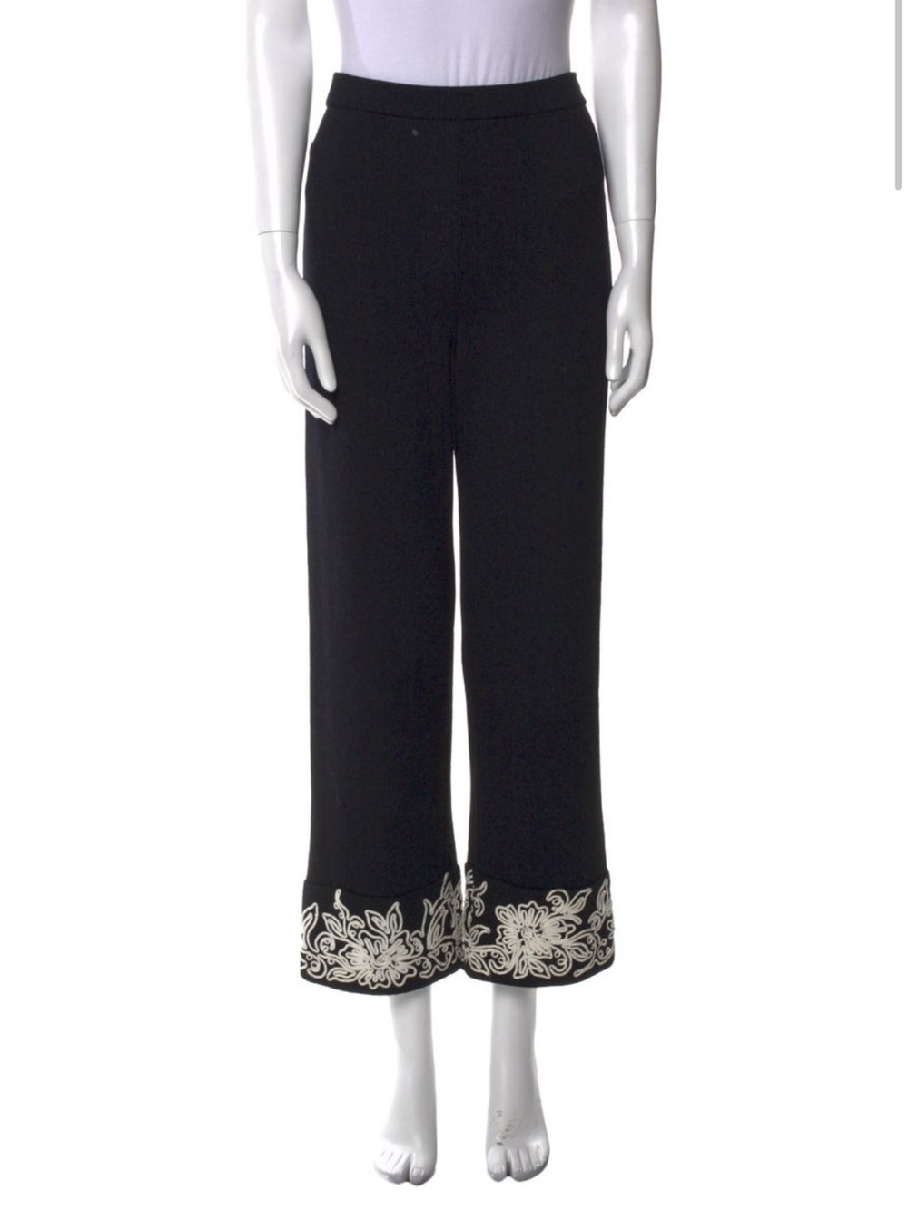 St. John Black Pants with White Embroidered ankles